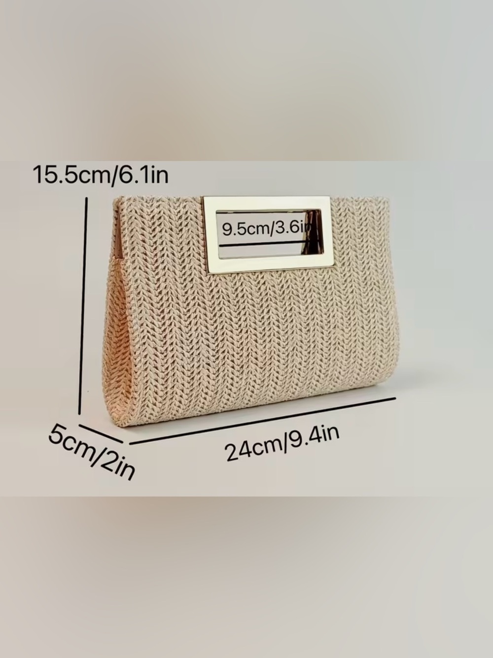 Woven Beige Knit Clutch with Gold Accent - Picture 6 of 7